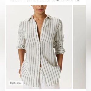 Quince 100% European Linen Long Sleeve Shirt Oatmeal/Black Stripe Size XL NWOT